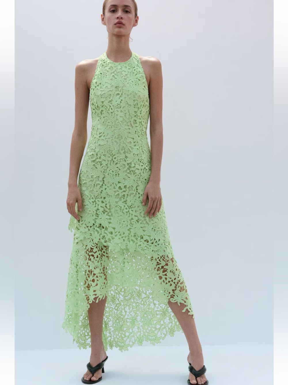 H&M NWT LIGHT GREEN LACE HALTERNECK DRESS SIZE SMALL